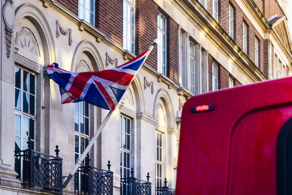 London buses and a flag